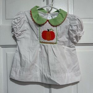 12 Month Smocked Fall Halloween Pumpkin Shirt Pants Outfit Collar Gingham Green
